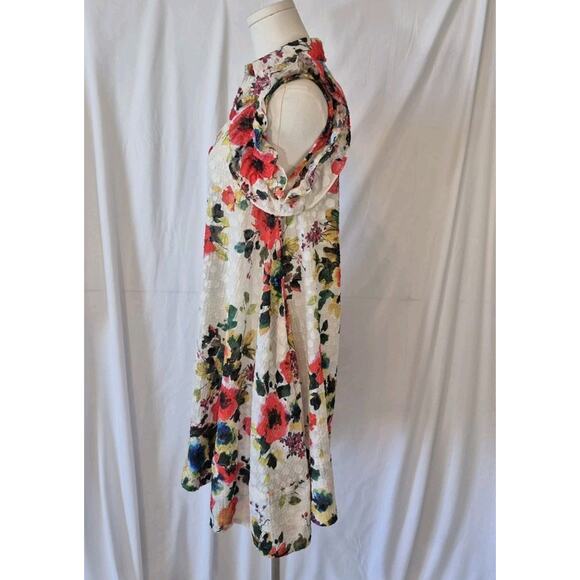 Anthropologie Eva Franco Womens Colorful Floral Ruffle Shirt Dress Large - Picture 4 of 7